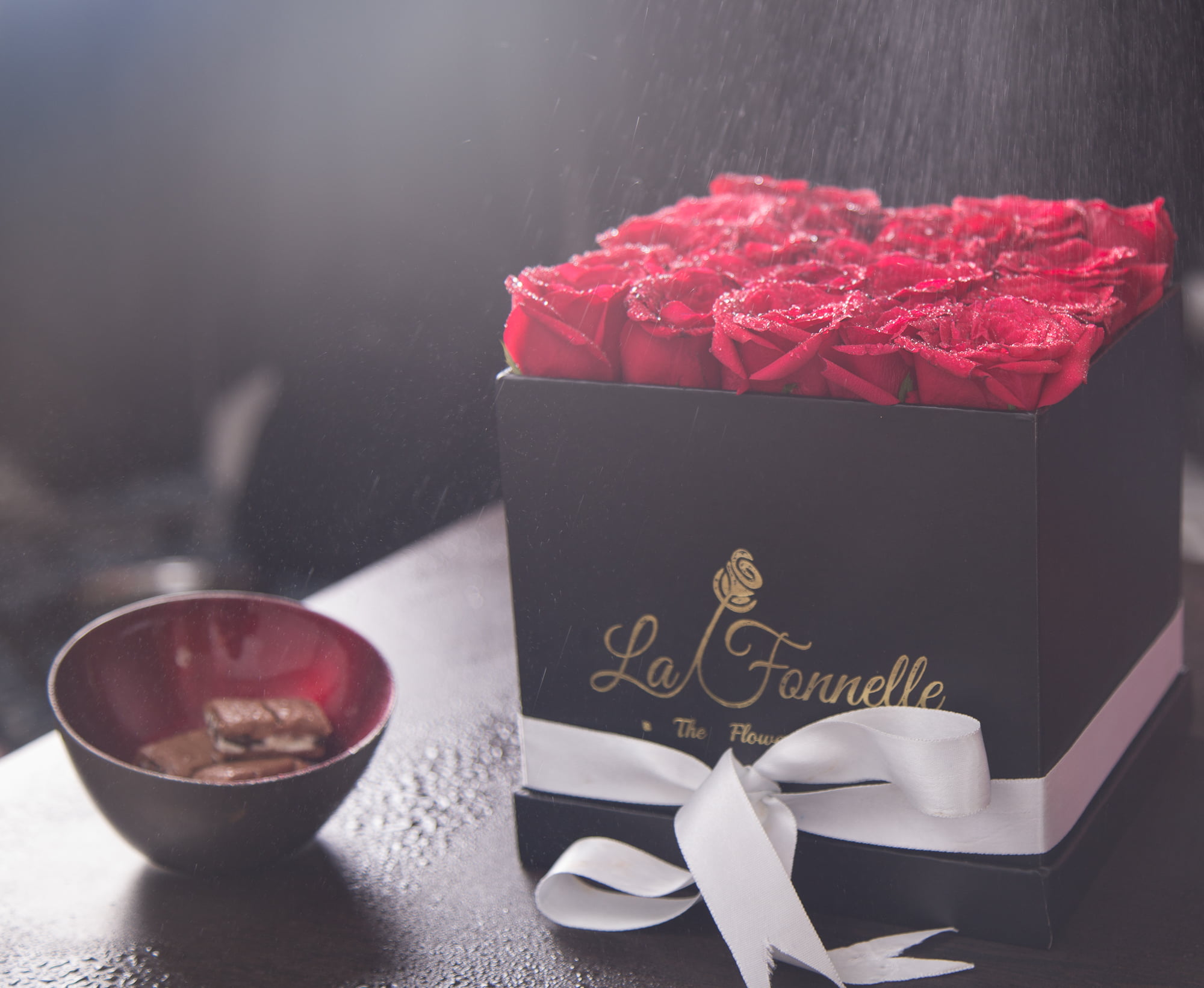 Flora Lifestyle Product Photography with fresh flowers, and mist