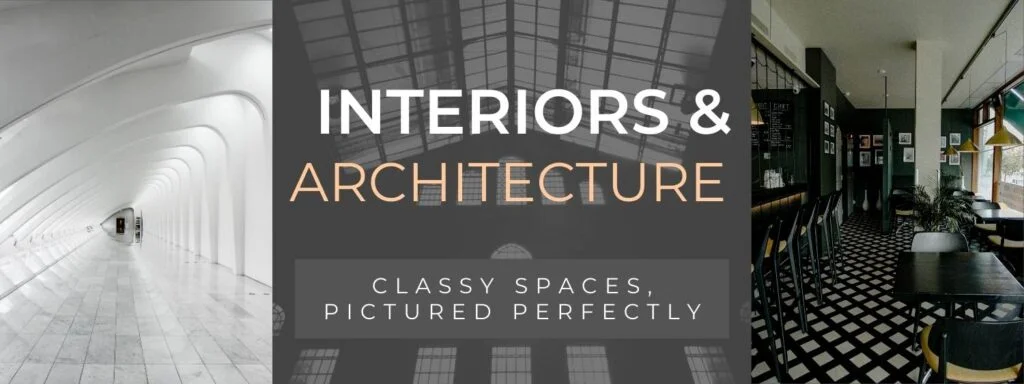 Interiors and architecture photography banner featuring stylish room setups