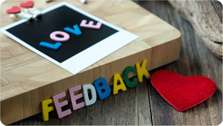 A feedback form showing love and satisfaction ratings