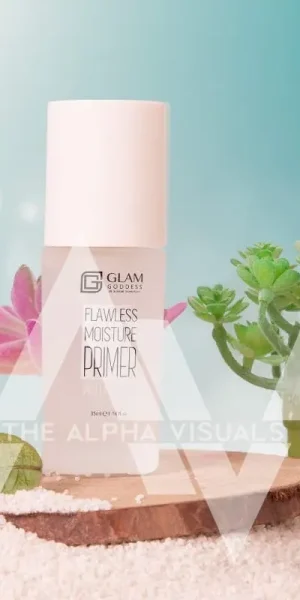 Creative cosmetic product shoot with natural props in North Delhi studio.